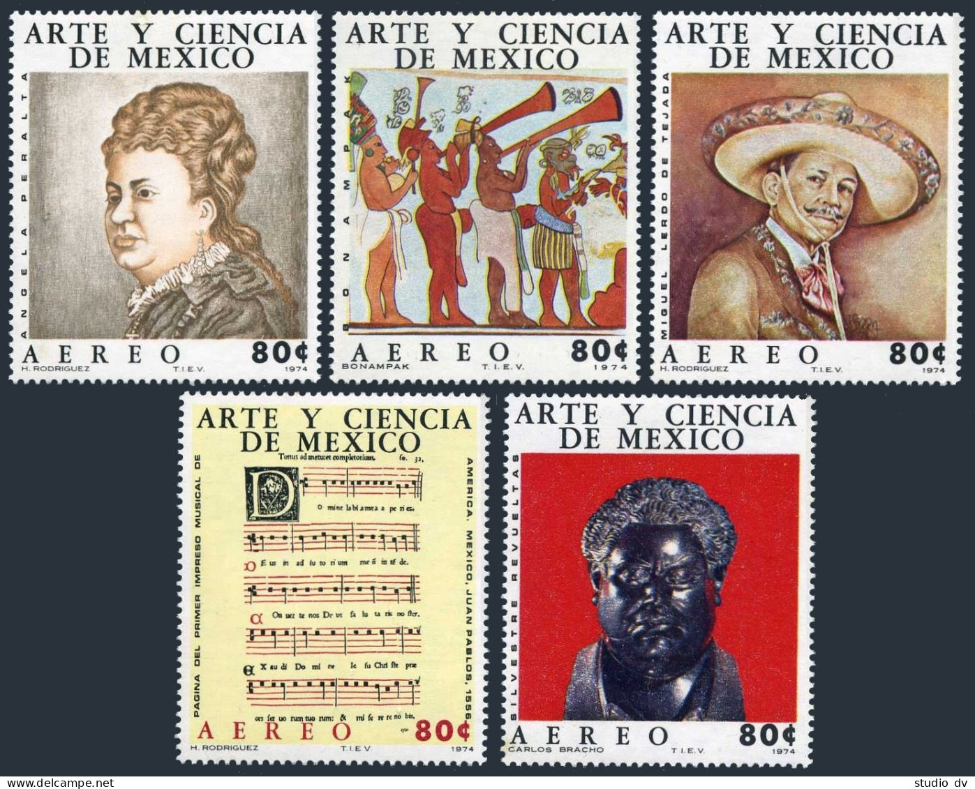 Mexico C439-C443 Blocks/4,MNH.Michel 1437-1441. Art 1974. Mayan Mural, Miusic. - Mexico