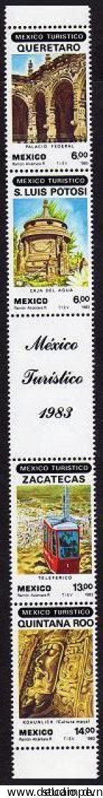 Mexico 1318-1321a Strip/label, MNH. Michel 1865-1868 Fs. Tourism 1983. Palace, - Mexique