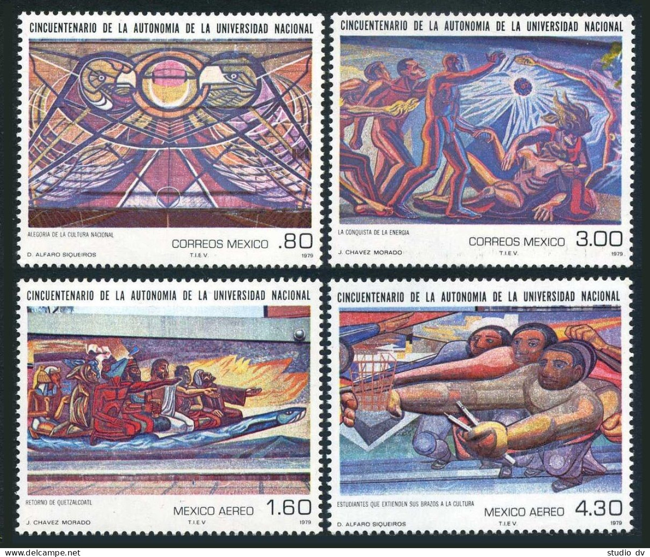 Mexico 1183-1184, C609-C610, MNH. Mi 1632-1635. National University, 1979. Art. - Mexico