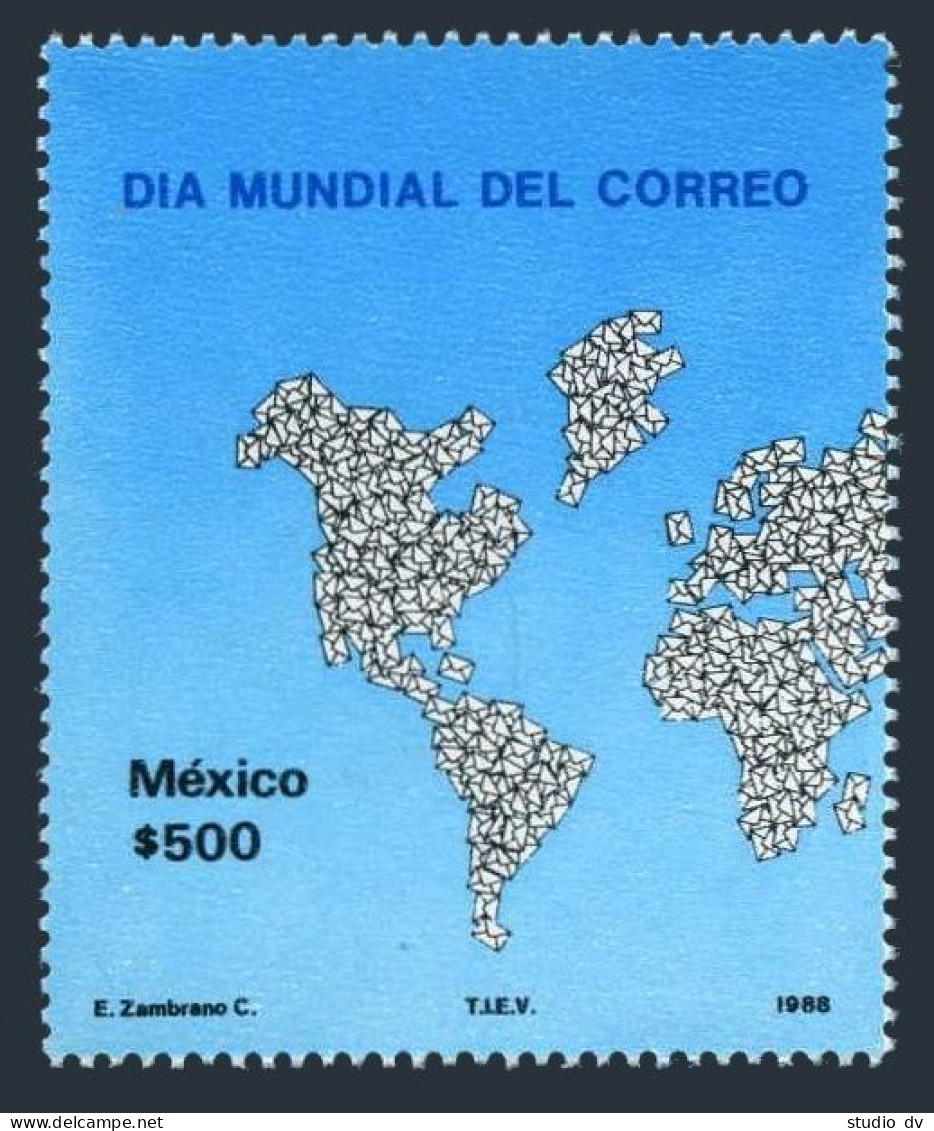 Mexico 1564-1565,MNH.Michel 2100,Bl.36. World Post Day 1988.Map,Doves. - Mexique