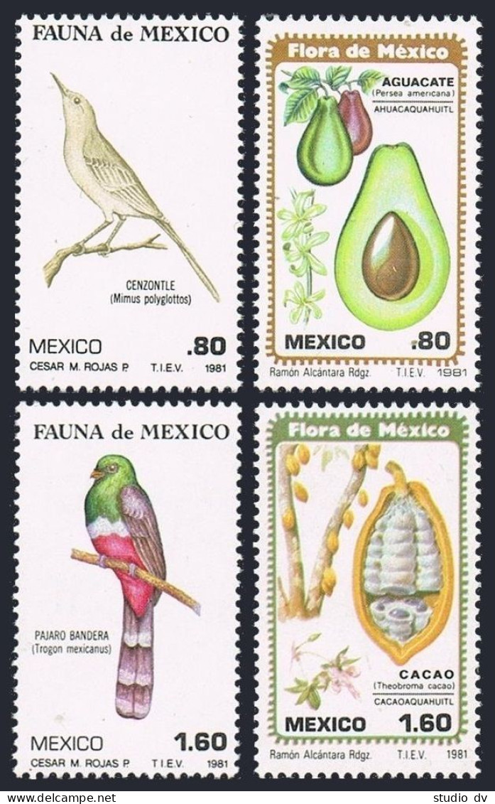 Mexico 1234-1237, MNH. Mi 1747-1750. Mockingbird, Trogon, Avocado, Cacao, 1981. - Mexique