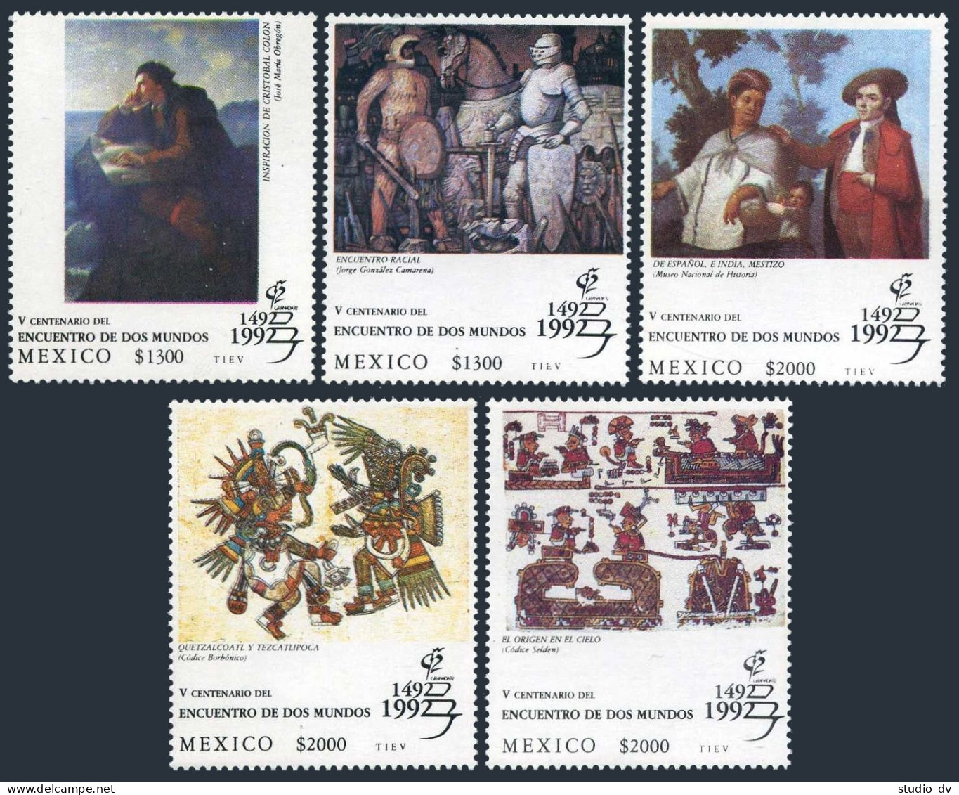 Mexico 1726-1731, MNH. Mi 2279-2283, Bl.37. Discovery Of America-500. Olumbus. - Mexico