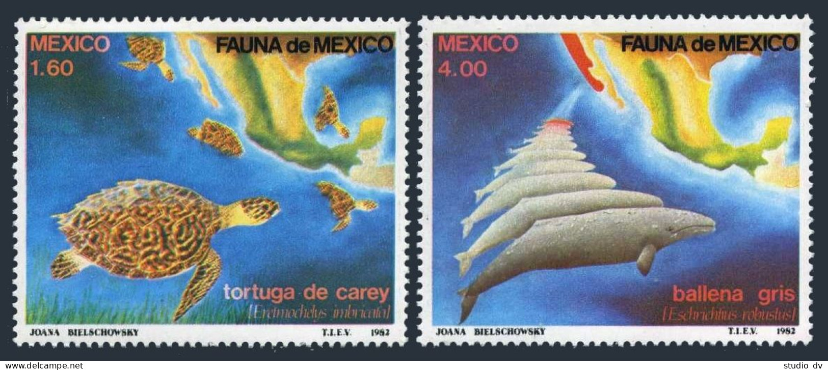 Mexico 1281-1282, MNH. Michel 1828-1829. Turtles, Gray Whales, 1982. - Mexique