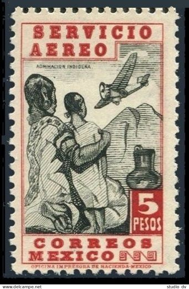 Mexico C73,MLH.Mi 722. Airmail 1934.Natives Looking At Airplane,Orizaba Volkano. - Mexico