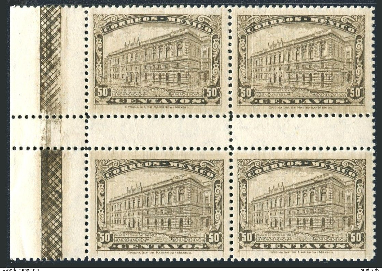 Mexico 648 Wmk 156 Gutter Block/4, MNH. Mi 577. Communications Building, 1923. - Mexico