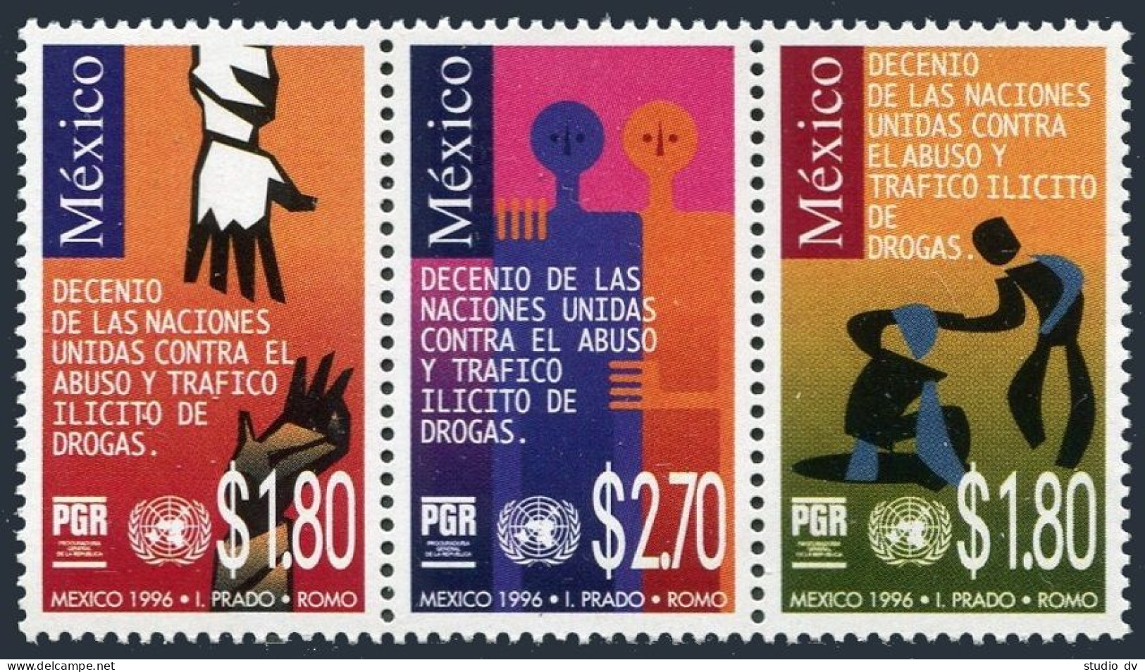 Mexico 1984 Ac Strip, MNH. Mi 2547-2549. Decade Of UN Against Drag Abuse, 1996. - Mexico