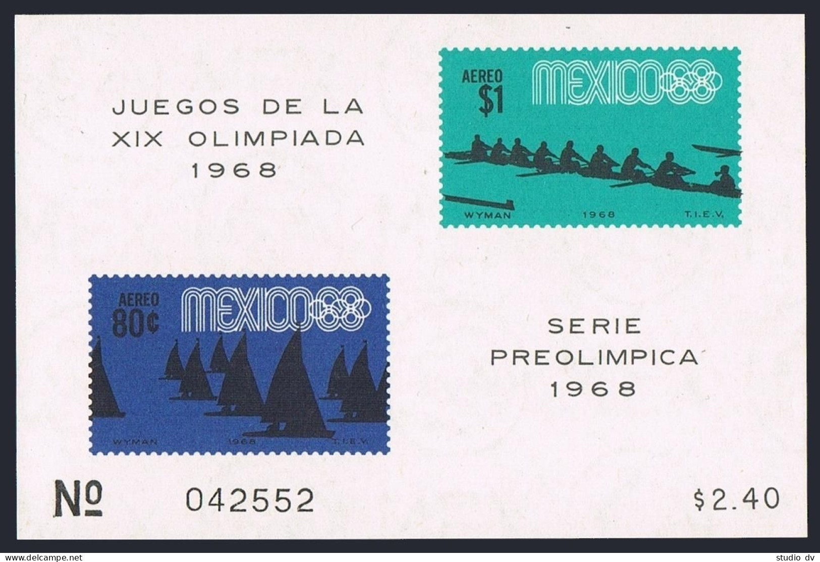 Mexico C336a, MNH. Michel Bl.13. Olympics Mexico-1968. Sailing, Rowing. - Messico