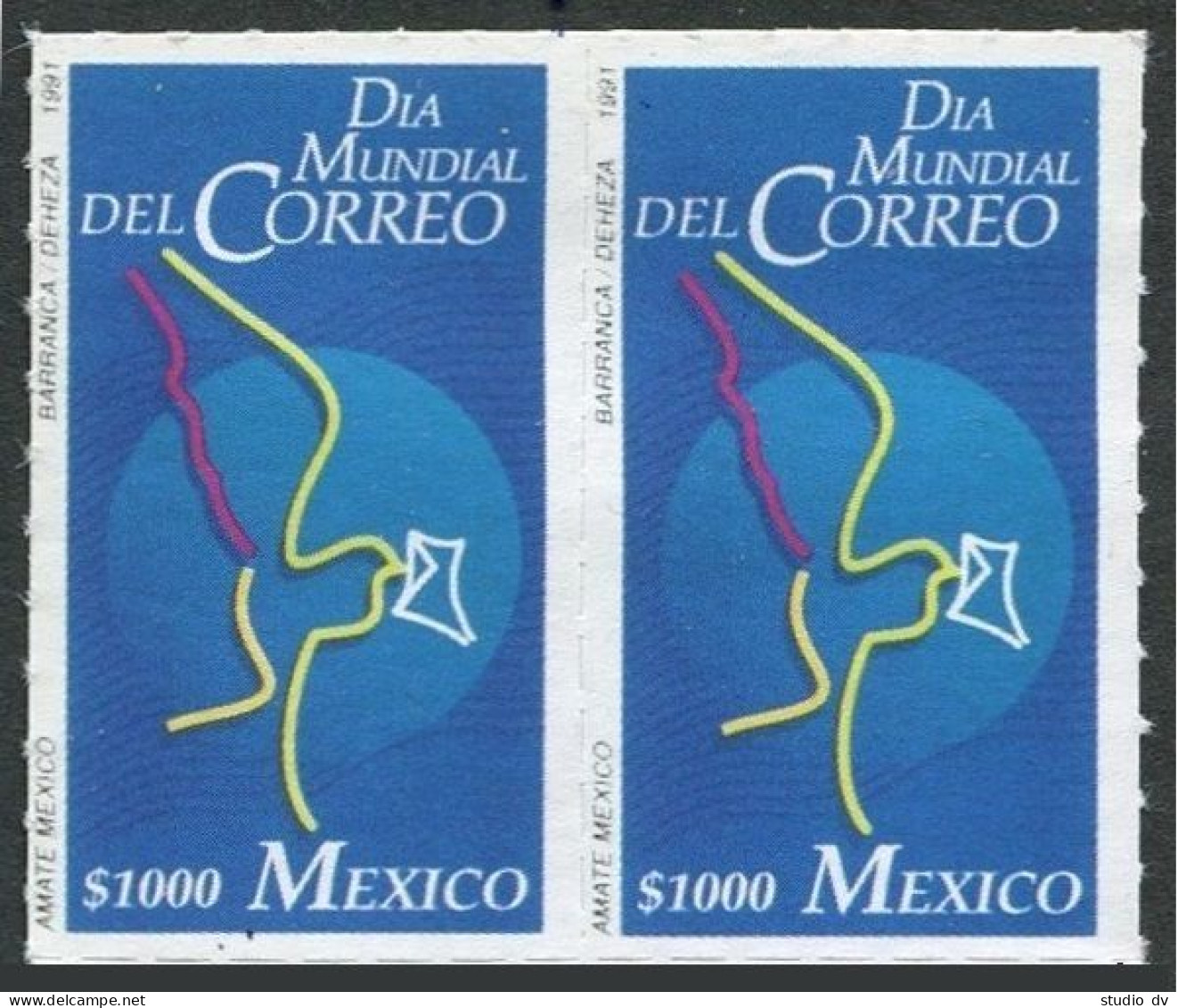 Mexico 1706 Pair, MNH. Michel 2253. World Post Day 1991. - Messico