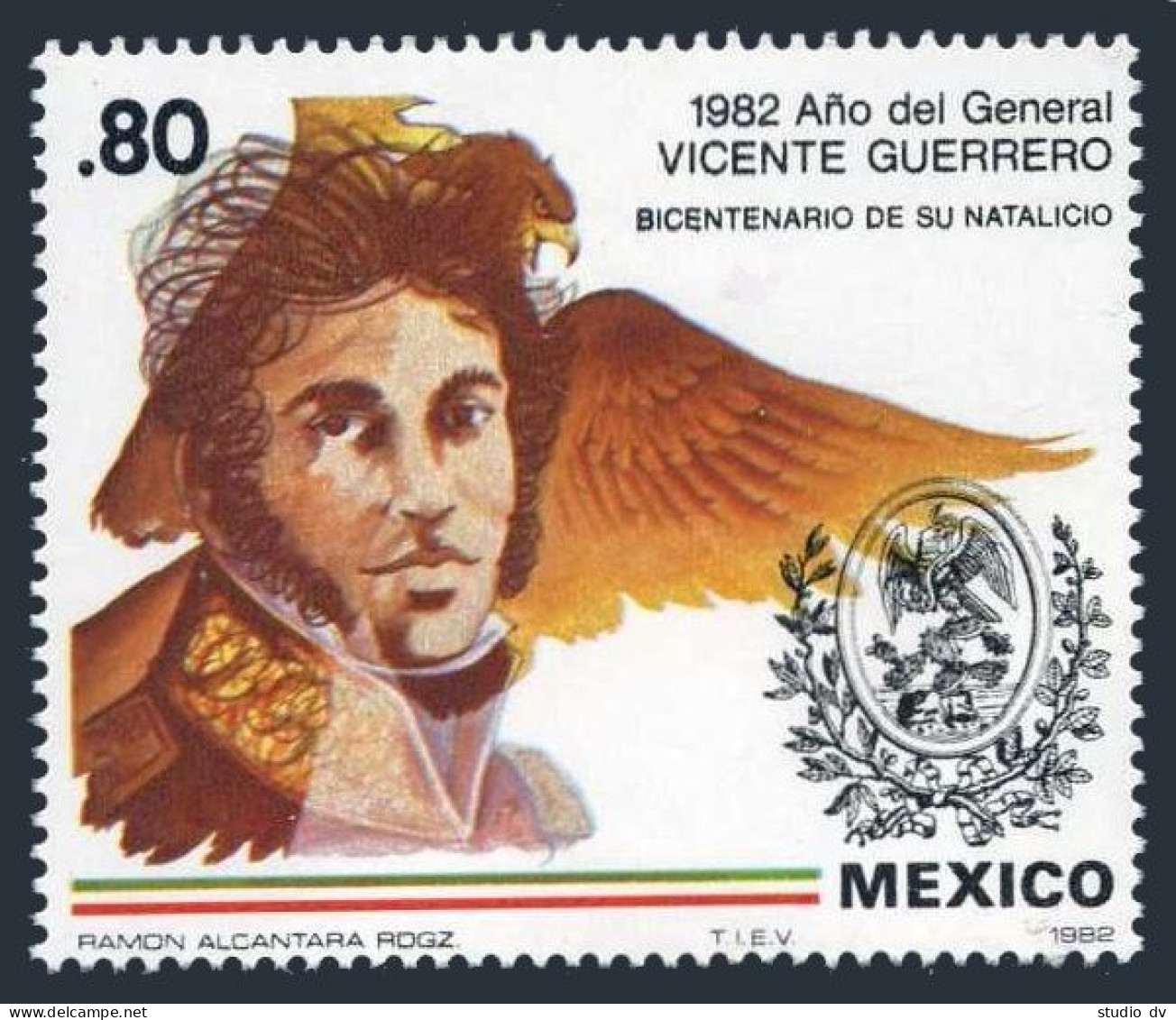 Mexico 1283 Block/4,MNH.Michel 1830. Gen.Vicente Guerrero,1982.Arms,Wing. - Mexico