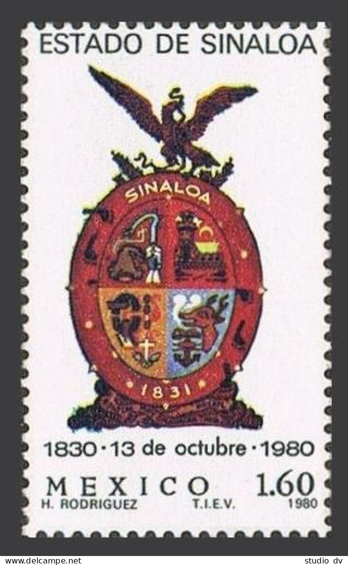 Mexico 1216 Block/4,MNH.Michel 1729. Sinaloa State,150th Ann.1980.Coat Of Arms. - Mexique