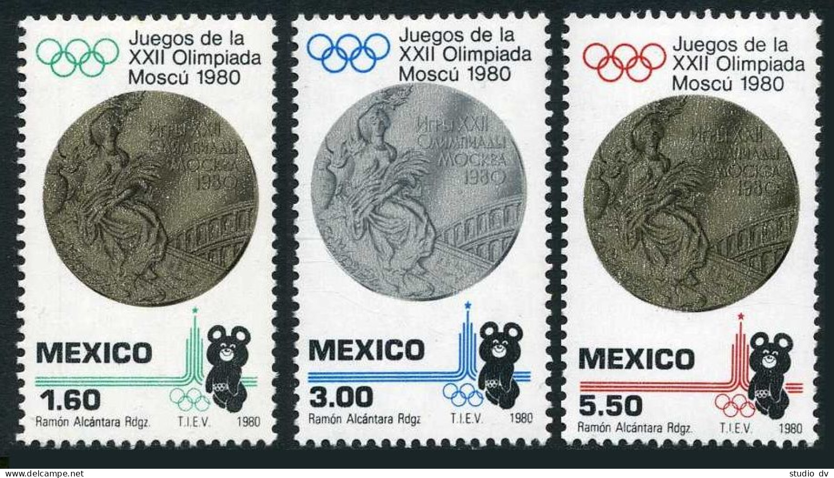 Mexico 1205-1207 Bl./4,MNH.Mi 1718-1720. Olympics Moscow-1980.Misha,Rings,Medals - Mexique