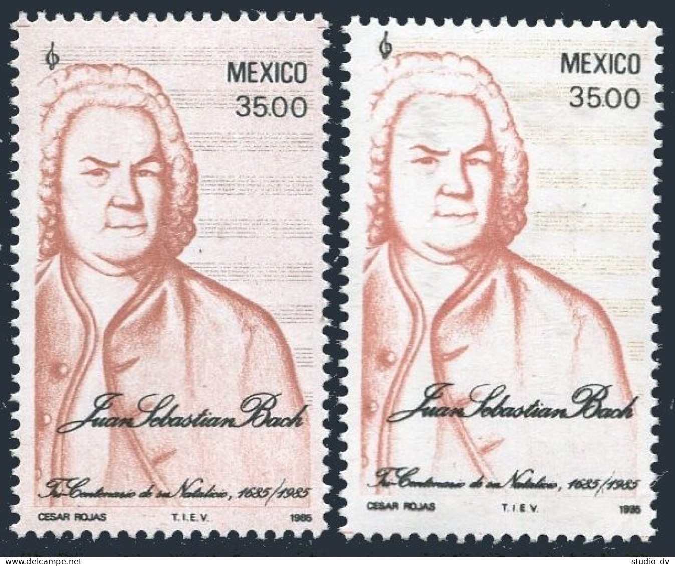 Mexico 1377 Two Color Varieties,MNH.Michel 1924. Johann Sebastian Bach,1985. - Mexico