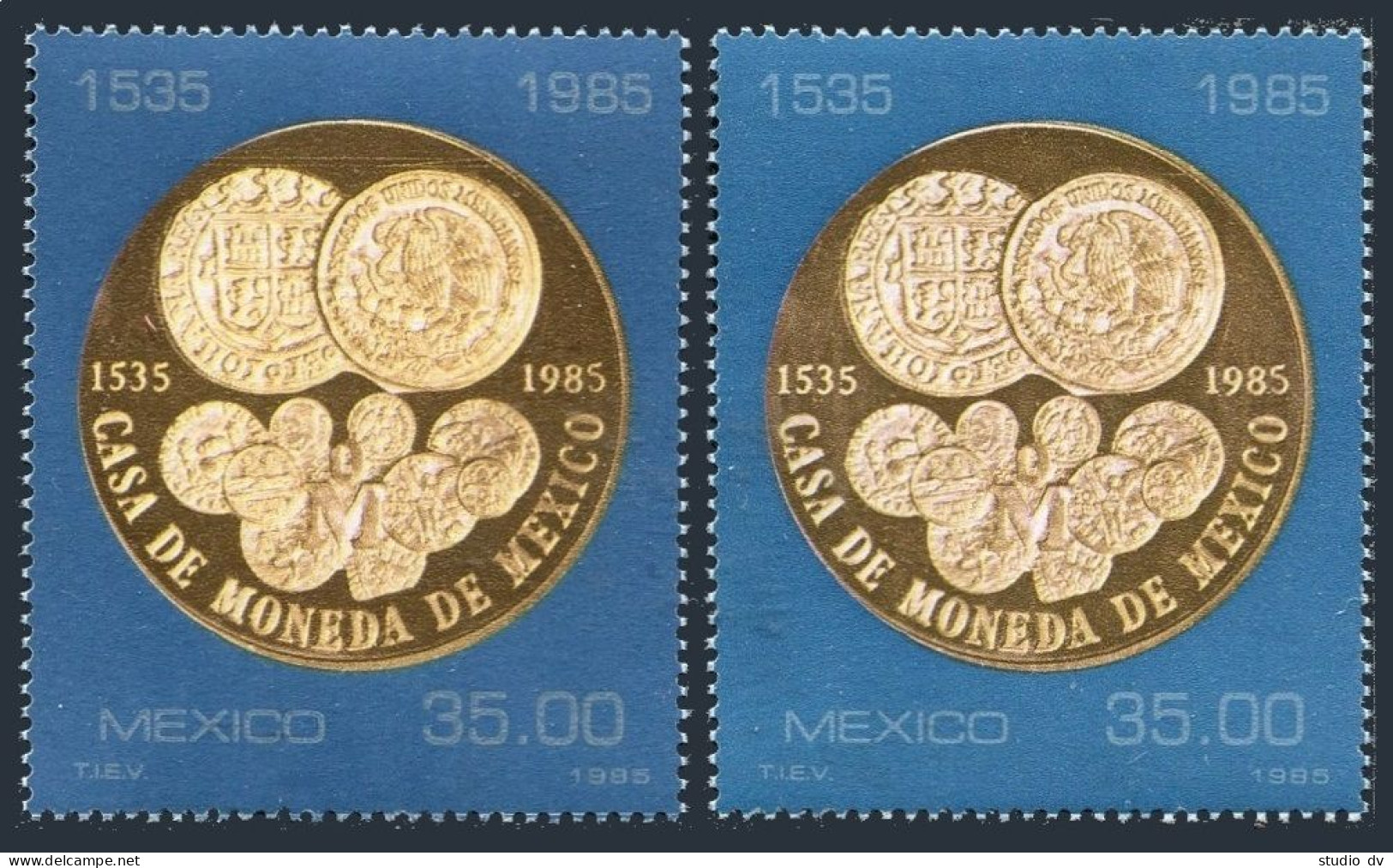 Mexico 1380 2 Varieties,MNH.Mi 1927.Mexican Mint,450,1985.Gold, Copper Coins. - Mexico