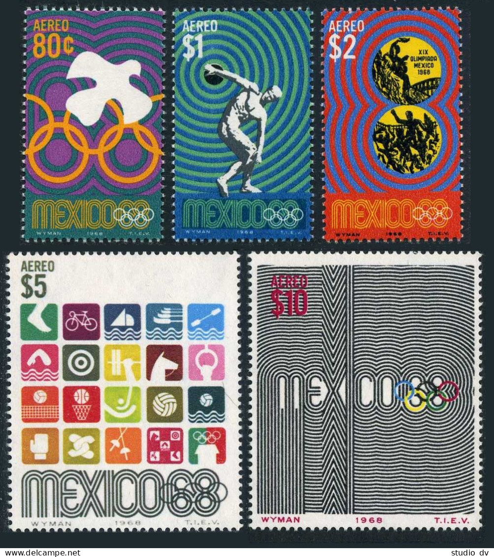 Mexico C340-C344, MNH. Mi 1288-1292. Olympics Mexico-1968. Peace Dove, Sports, - Mexique