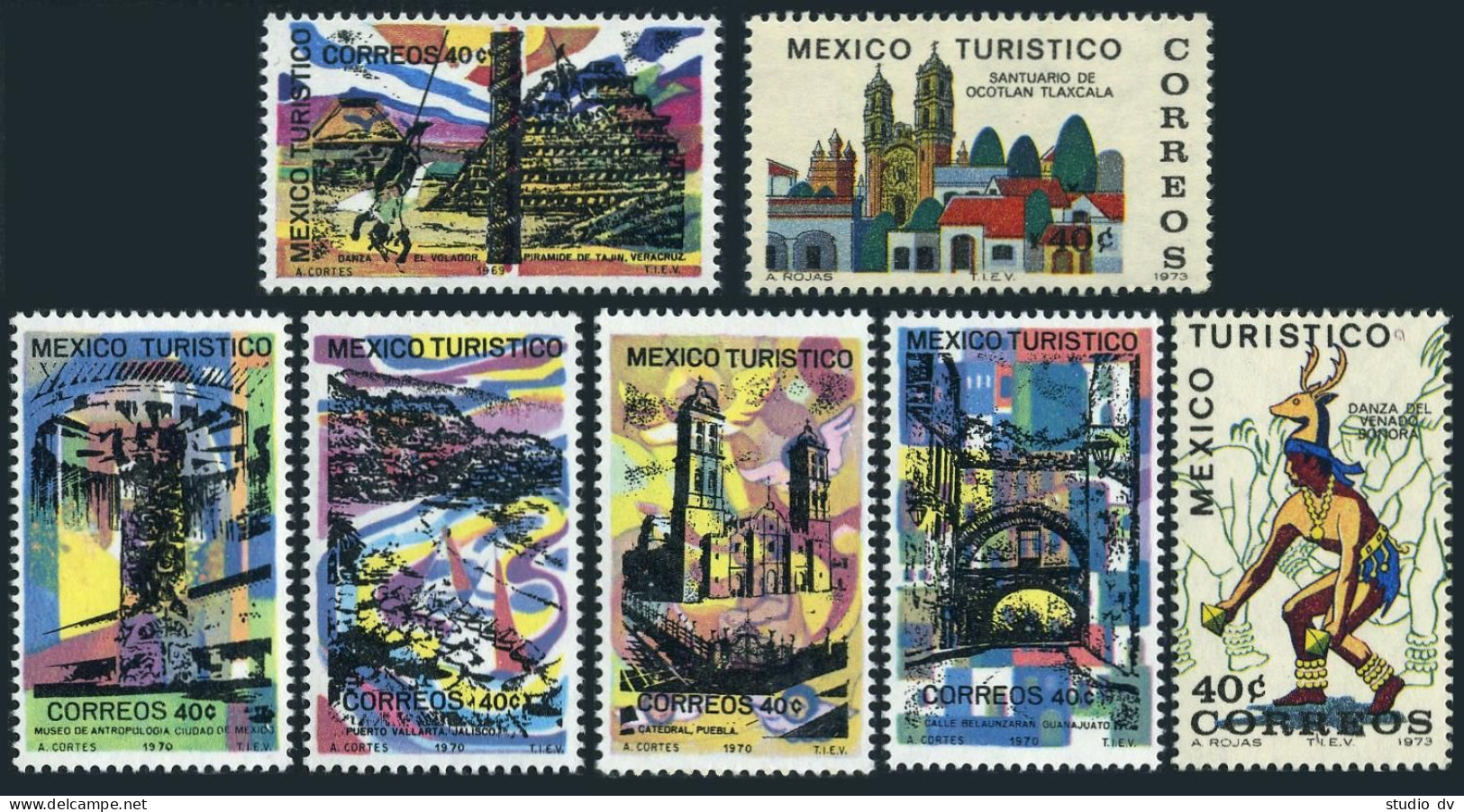 Mexico 1008-1014,C354-C358 Blocks/4,MNH. Tourism:Pyramid,Teotihuacan,Dancers - Mexique