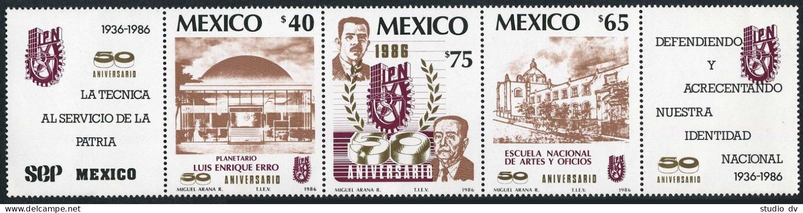 Mexico 1431-1433a Strip,MNH-folded.Mi 1977-1979f. Polytechnic Institute,50,1986. - Mexico