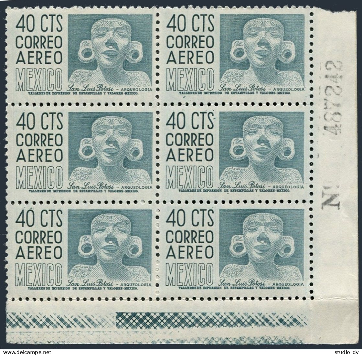 Mexico C211 Plate Block/6,MNH.Mi 1027A. Air Post 1956.San Louis Potosi,head. - Mexique