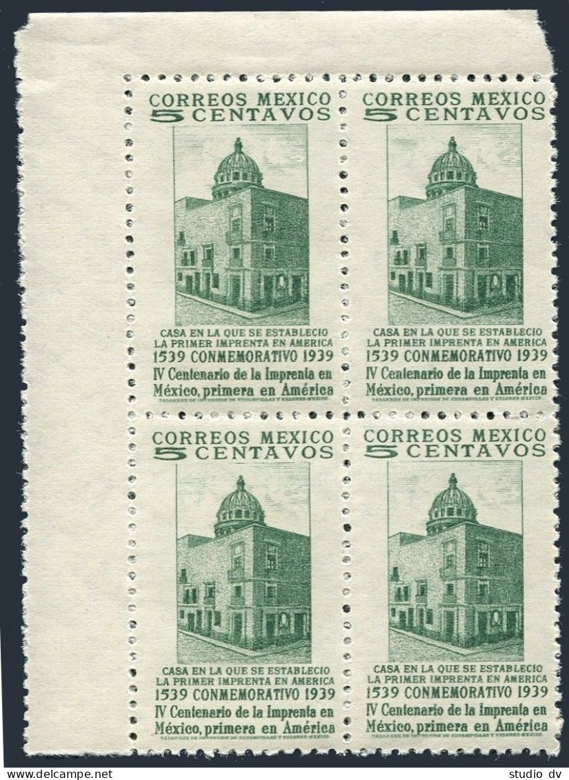 Mexico 749 Block/4,MNH.Mi 768. Printing In Mexico,400,1939. 1st Printing Shop. - Mexique