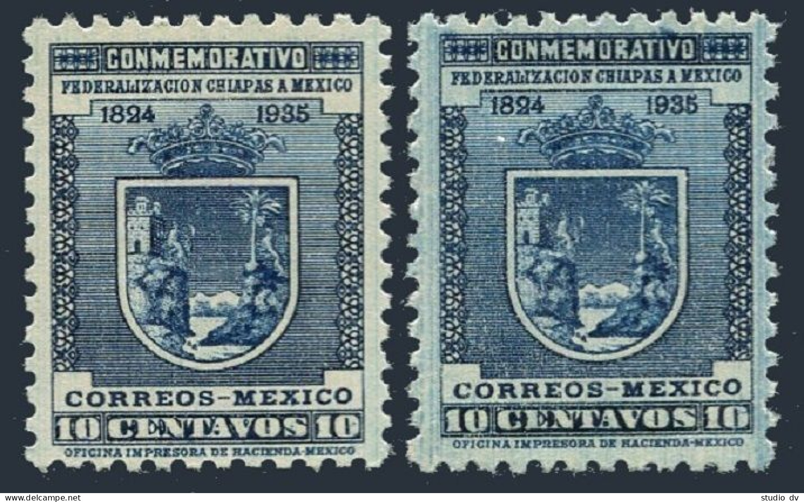 Mexico 722 Two Color Var,MNH.Michel 725-X. Arms Of State Chiapas,1935. - Mexique