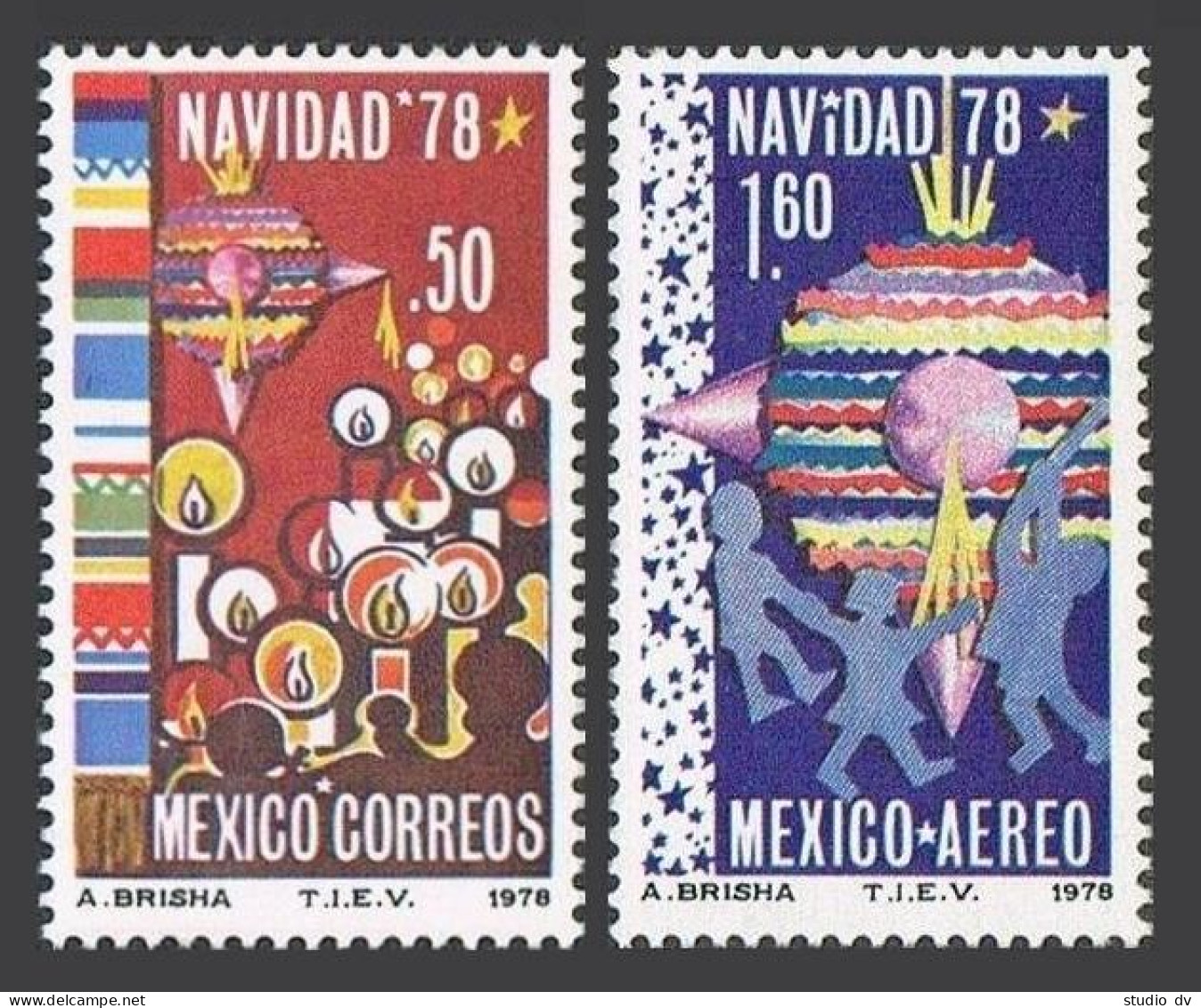 Mexico 1165,C588 Block/4,MNH.Michel 1614-15. Christmas 1978.Decorations,candles. - Mexico