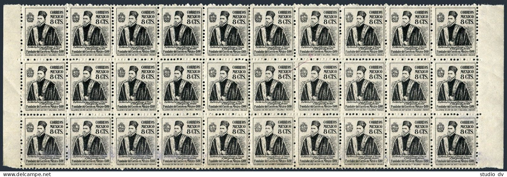 Mexico 843 Wmk Block/30,MNH.Michel 948. Martinez Enriquez De Almanza,1947. - Messico