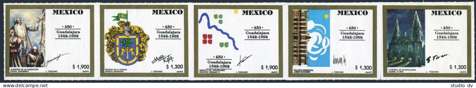 Mexico 1720 Ae Strip, MNH-folded. Mi 2279-2283. Guadalajara-450, 1992. Cathedral - Mexico