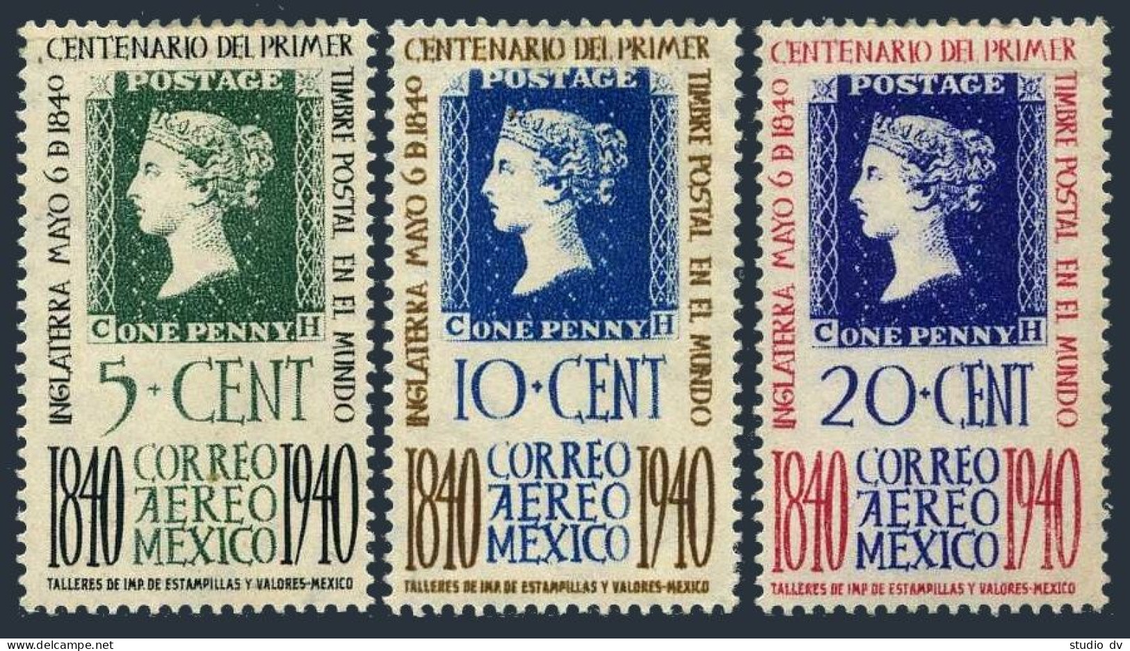 Mexico C103-C105, MNH. Michel 786-788. Air Post 1940. Penny Black Centenary. - Mexico