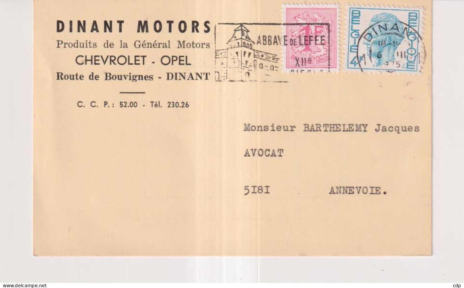 DINANT   Carte Extrait De Compte  Chevrolet-opel    1975 - Unclassified