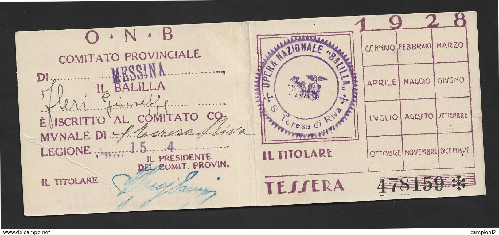 Pagella 1943/44 RSI Cuola Di Torino, Completa Di Dati. Tessera ONB Anno 1928, Rlasciata A Balilla. - Documents Historiques