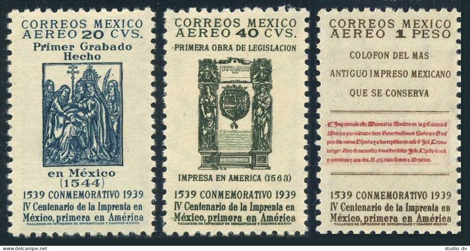 Mexico C97-C99,MNH. Mi 772-774. Air Post 1939.Printing In Mexico,400th Ann.1939. - Messico
