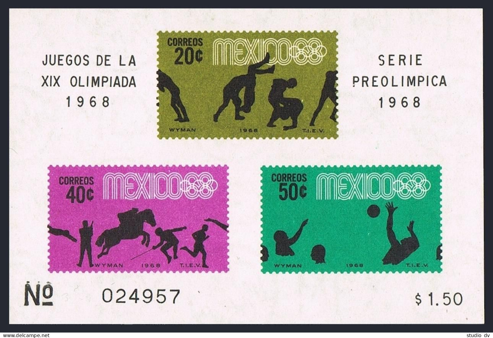 Mexico 992a,MNH.Mi Bl.11. Olympics Mexico-1968.Wrestling,Pentathlon,Water Polo. - Mexico