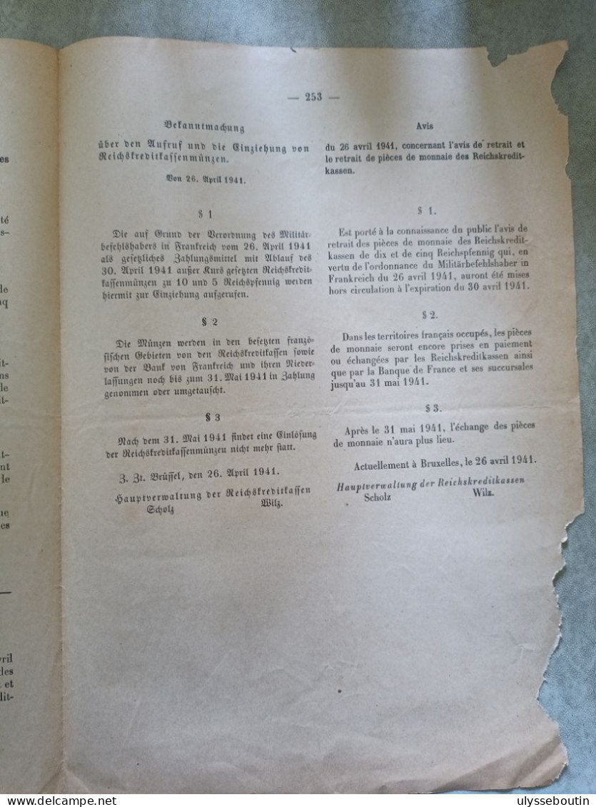 39/45 Verordnungsblatt Des Militärsbefehlshaber In Frankreich. Journal Officiel. 29 Avril 1941 - Dokumente