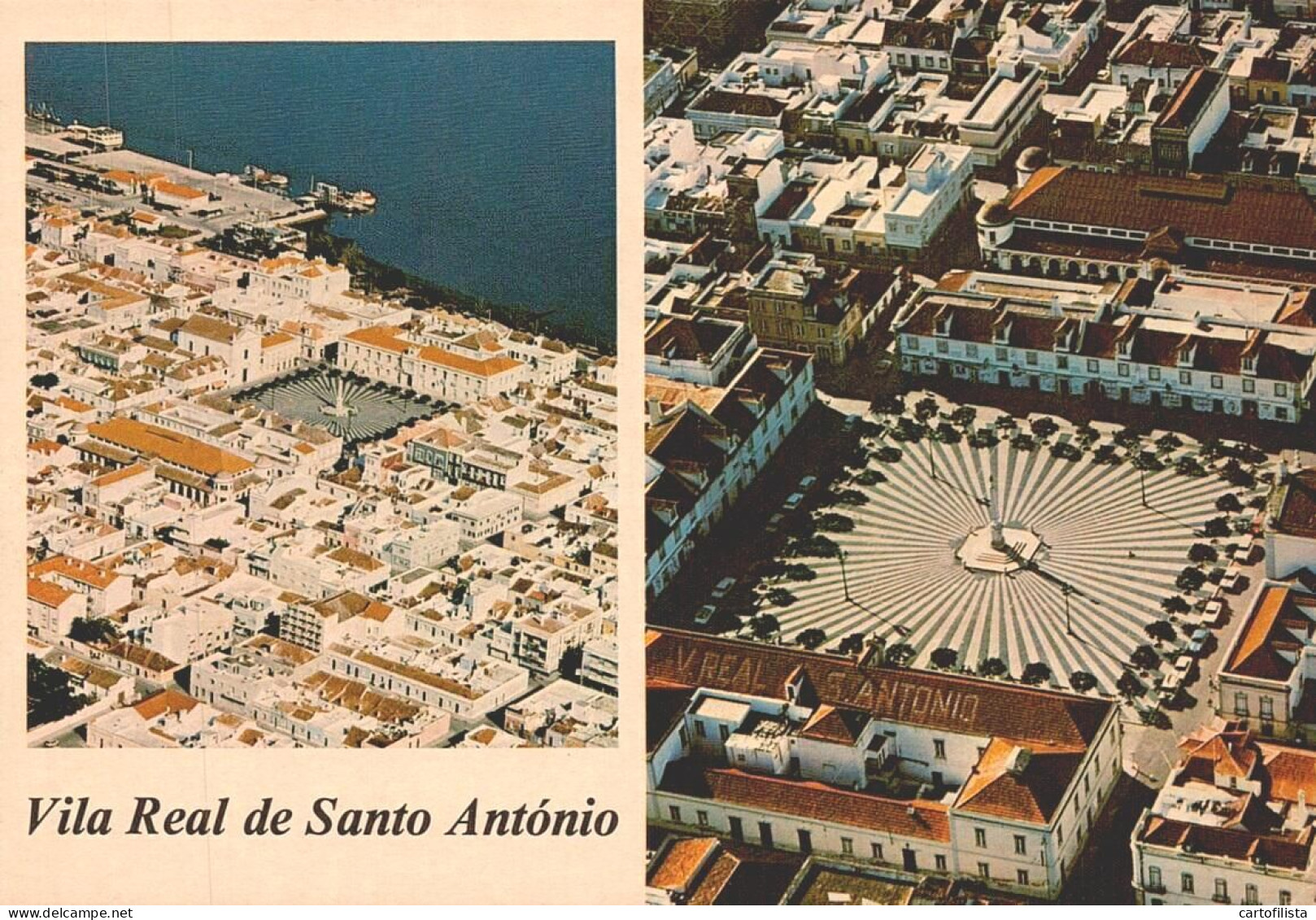 VILA REAL SANTO ANTÓNIO, Algarve - Vários Aspetos Da Praça Central, Vista Aérea  (2 Scans) - Faro