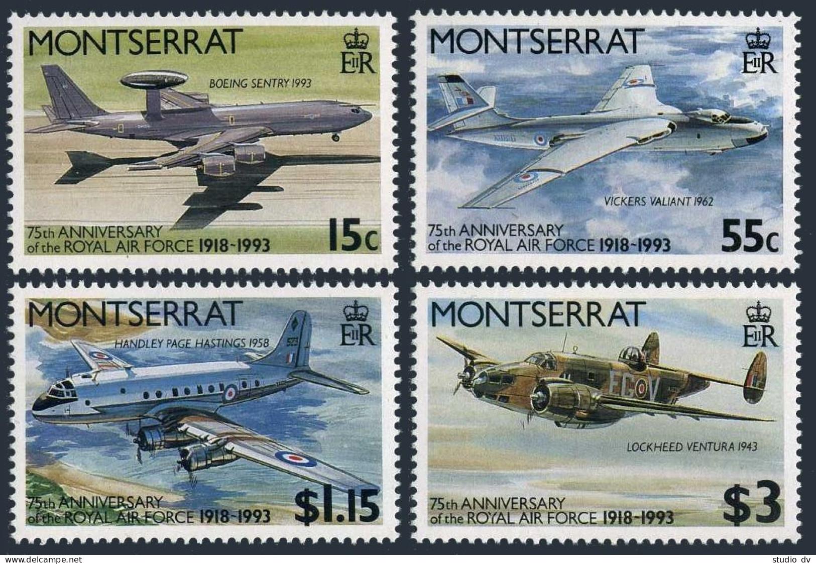 Montserrat 830-833 Gutter, MNH. Michel 875-878. Royal Air Force, 75, 1993. - Montserrat