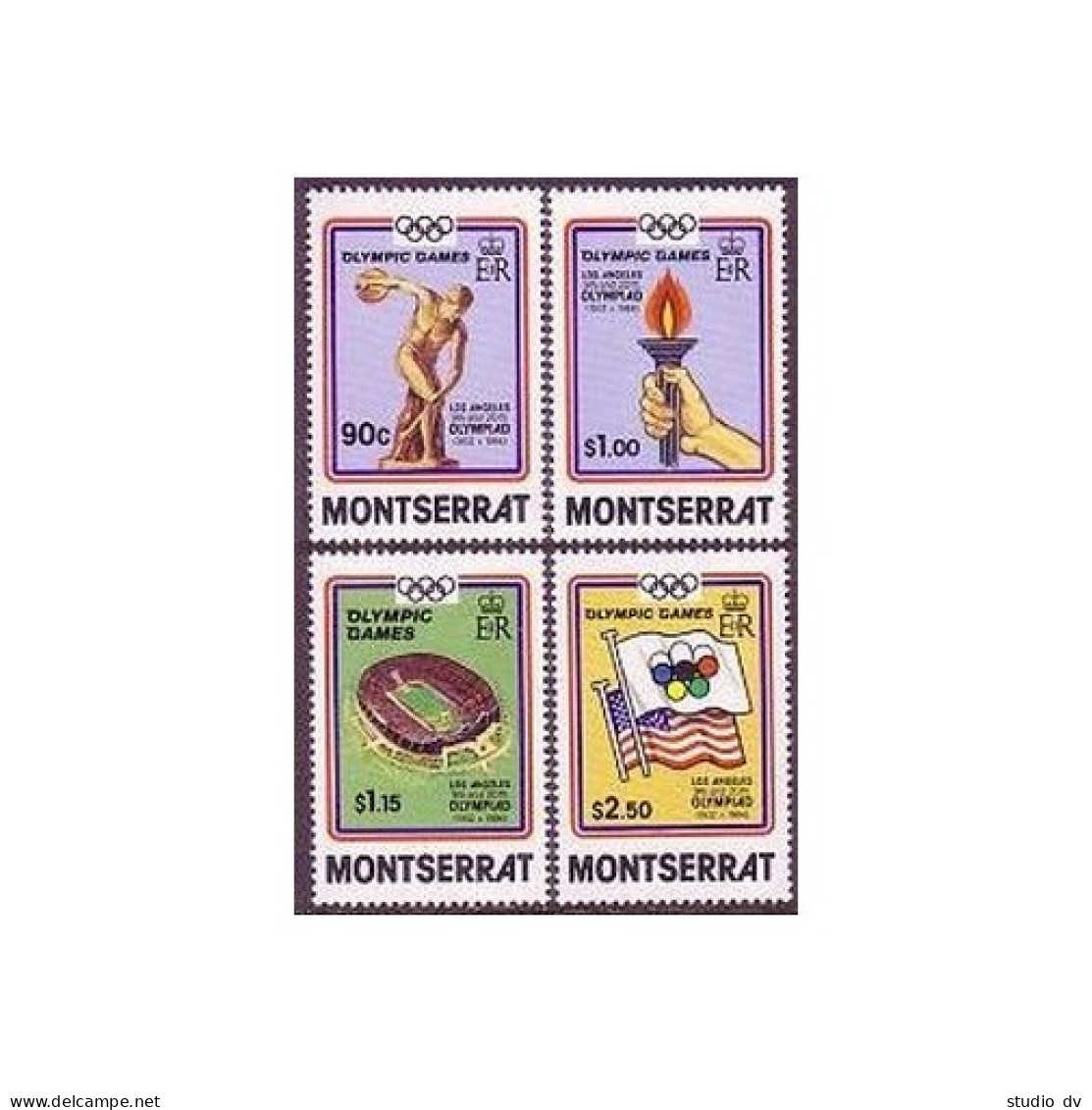 Montserrat 520-523, MNH. Olympics Los Angeles-1984. Discus,Stadium,Torch,Flag - Montserrat