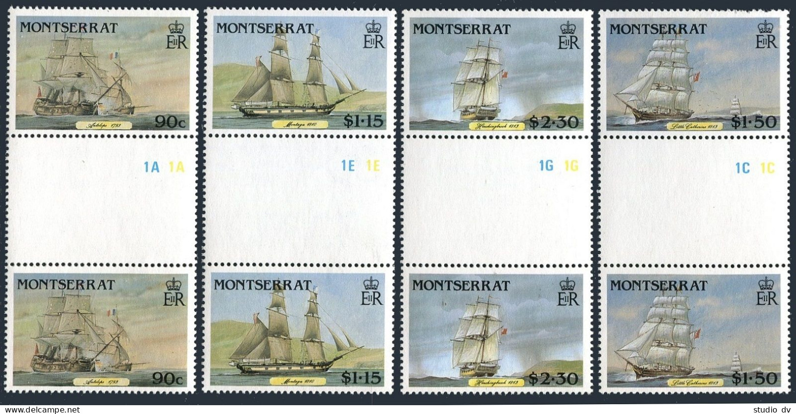 Montserrat 618-621 Gutter, MNH. Michel 643-646. Sail Packets 1986.Clipper Ships, - Montserrat