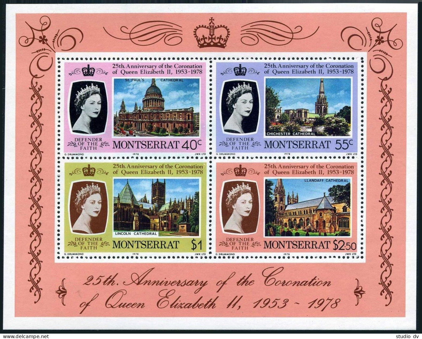 Montserrat 388a Sheet, MNH. Michel Bl.16. QE II, Coronation-25 1978. Cathedrals. - Montserrat