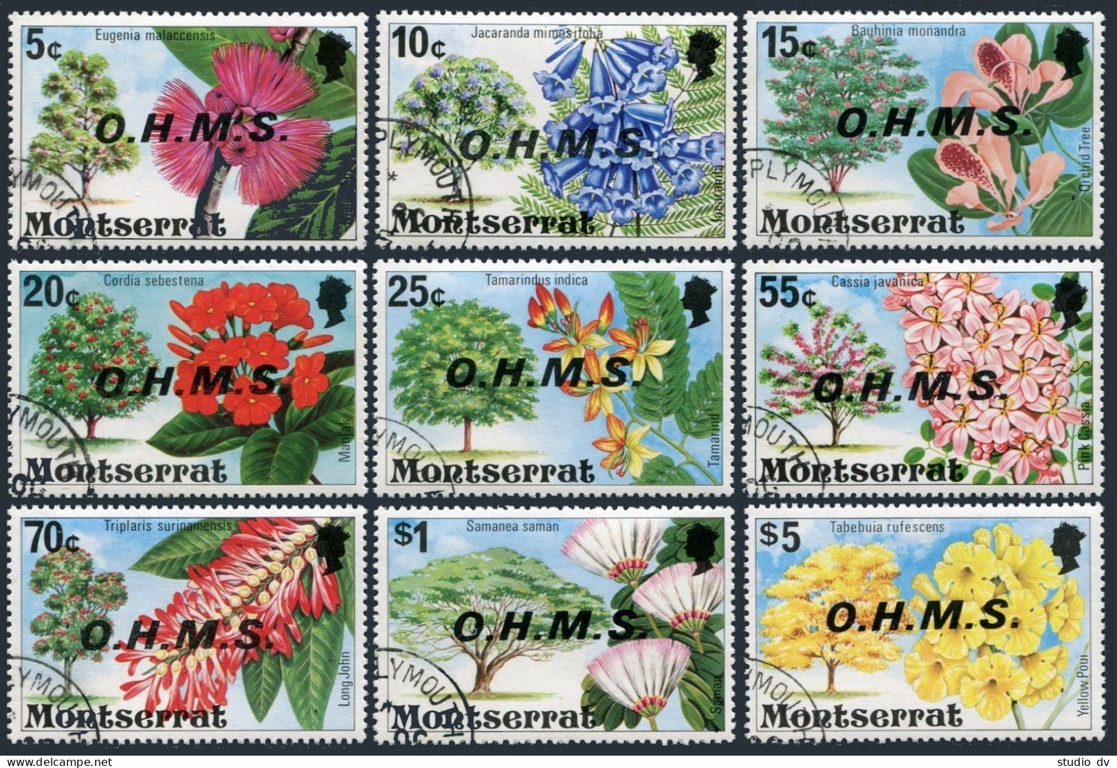 Montserrat O10-O18 O.H.M.S. CTO. Mi D7-D15. Official 1976. Flowering Trees. - Montserrat