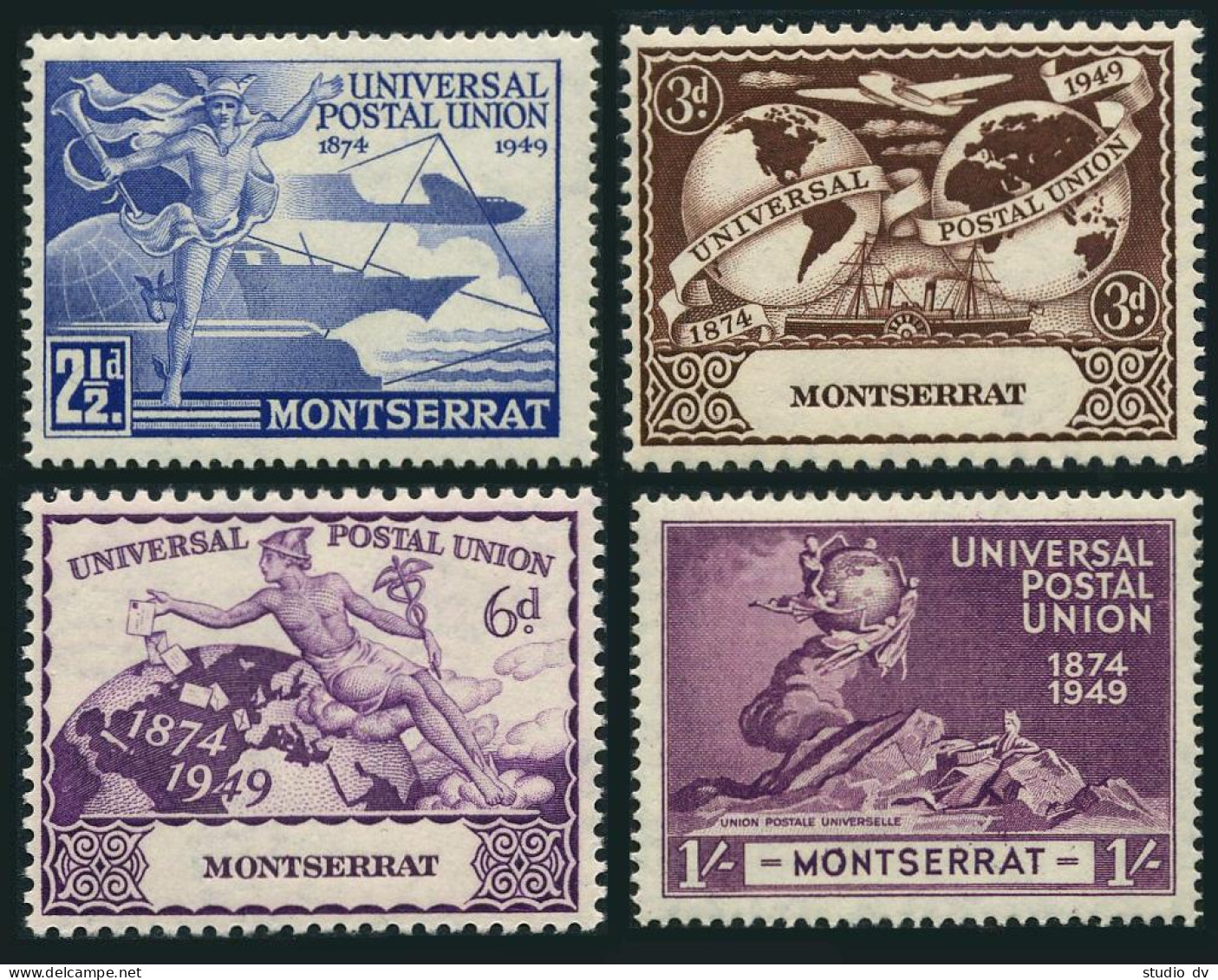 Montserrat 108-111, Hinged. Mi 109-112. UPU-75, 1949. Mercury,Symbol,Ship,Train, - Montserrat