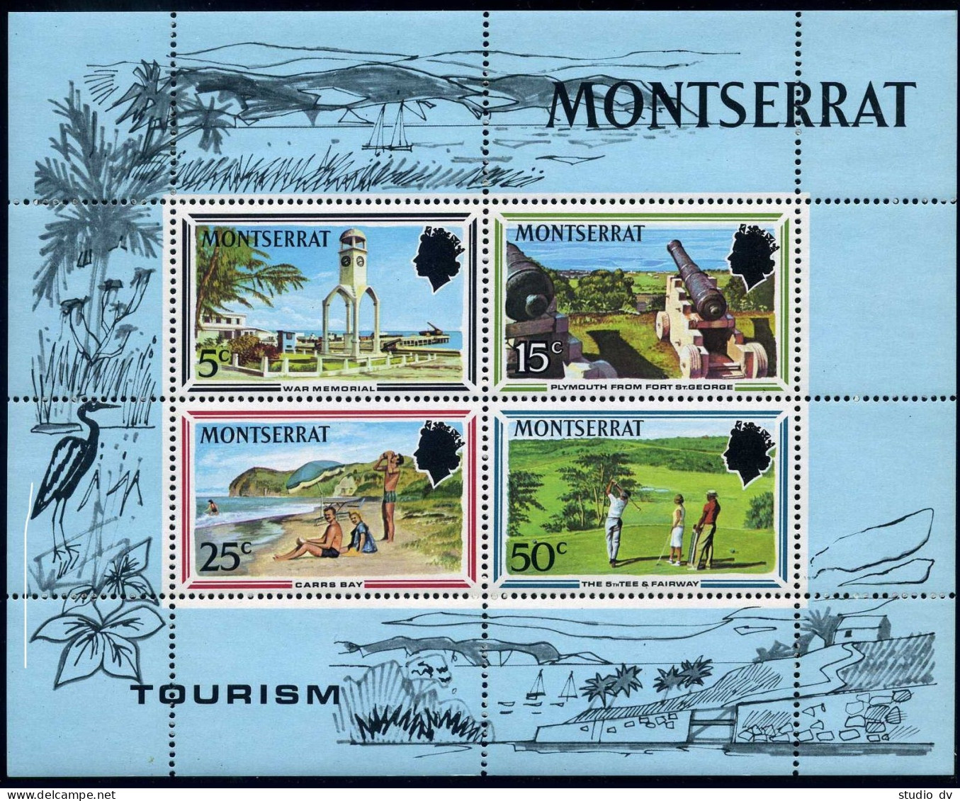 Montserrat 248-251,251a,MNH. Tourism 1970.War Memorial;Fort St George,Golf Club, - Montserrat