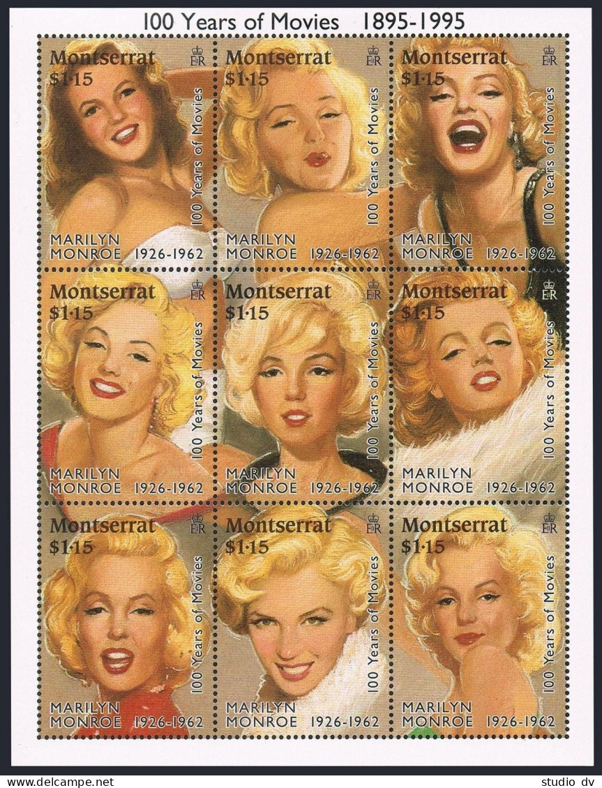 Montserrat 860 Ai Sheet,MNH.Mi 915-923. Motion Pictures,100,1995.Marilyn Monroe. - Montserrat