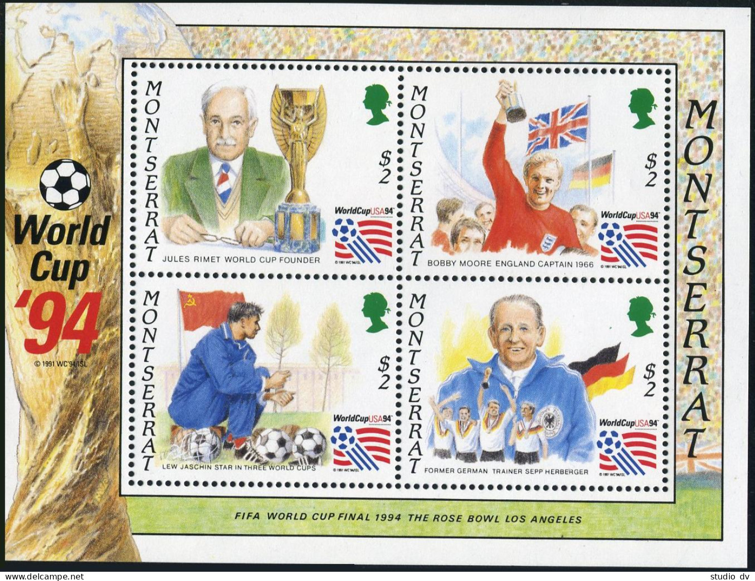 Montserrat 845 Ad/labels,846,MNH.Mi 896-899,Bl.67. World Soccer Cup US-1994. - Montserrat