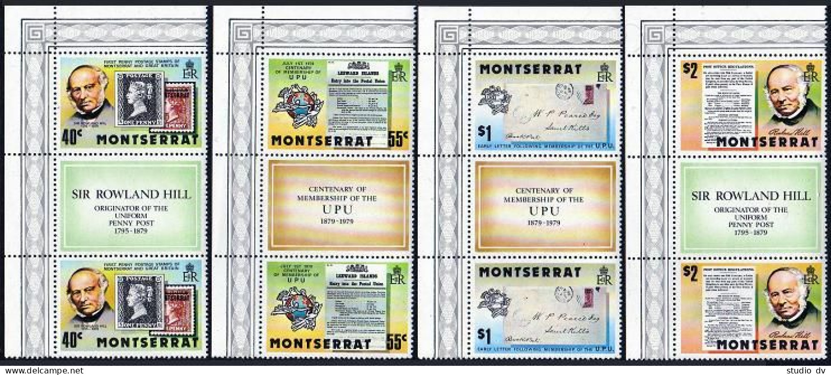 Montserrat 406-409,2 Gutter Sets. MNH. Mi 406-409 Sir Rowland Hill, 1979. UPU. - Montserrat