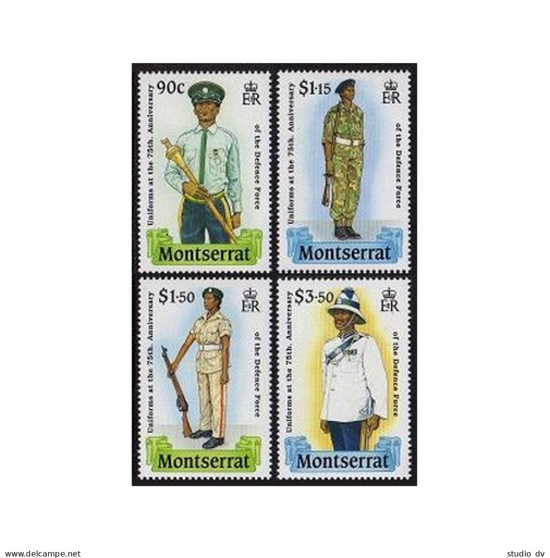 Montserrat 707-710,711, MNH. Mi 736-739,Bl.51. Defense Force-75, 1989. Uniforms. - Montserrat