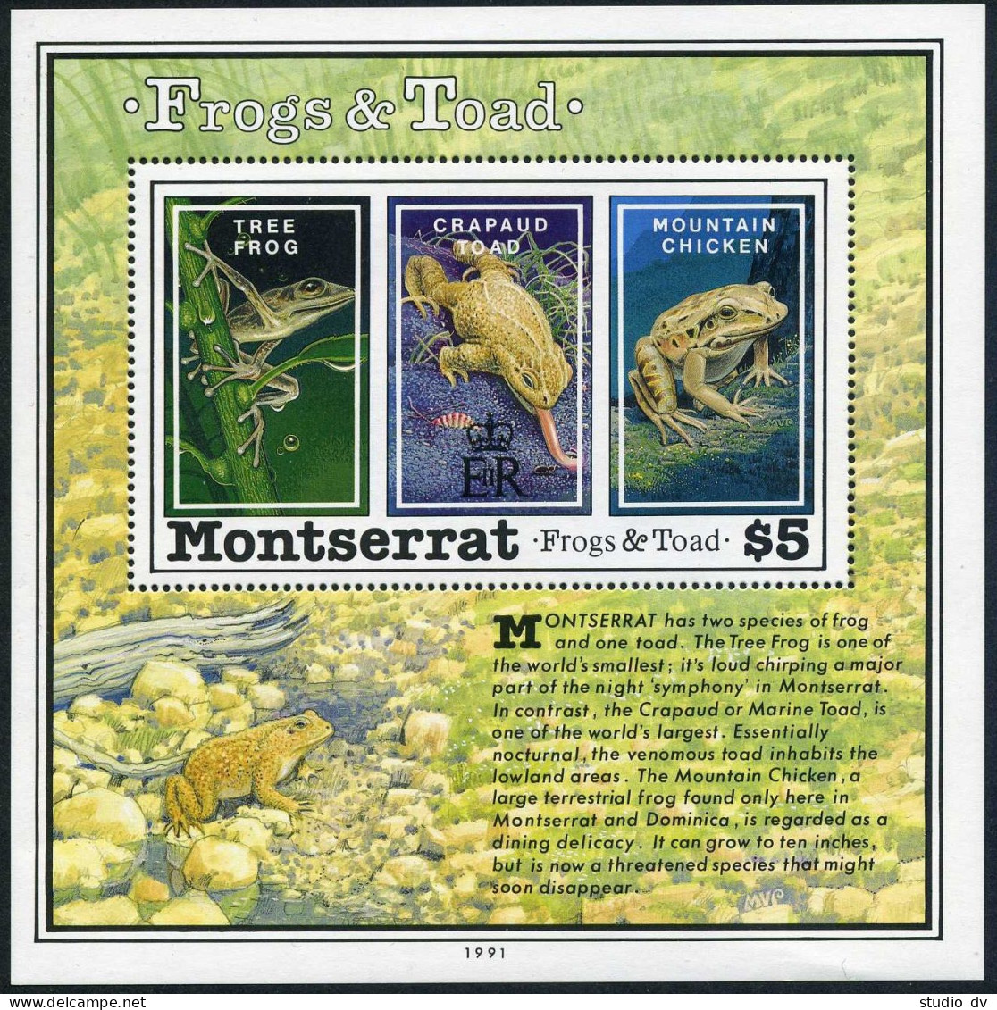 Montserrat 780-783, MNH. Mi 813-815, Bl.61. Tree Frog,Crapaud Toad,Chicken, 1991 - Montserrat