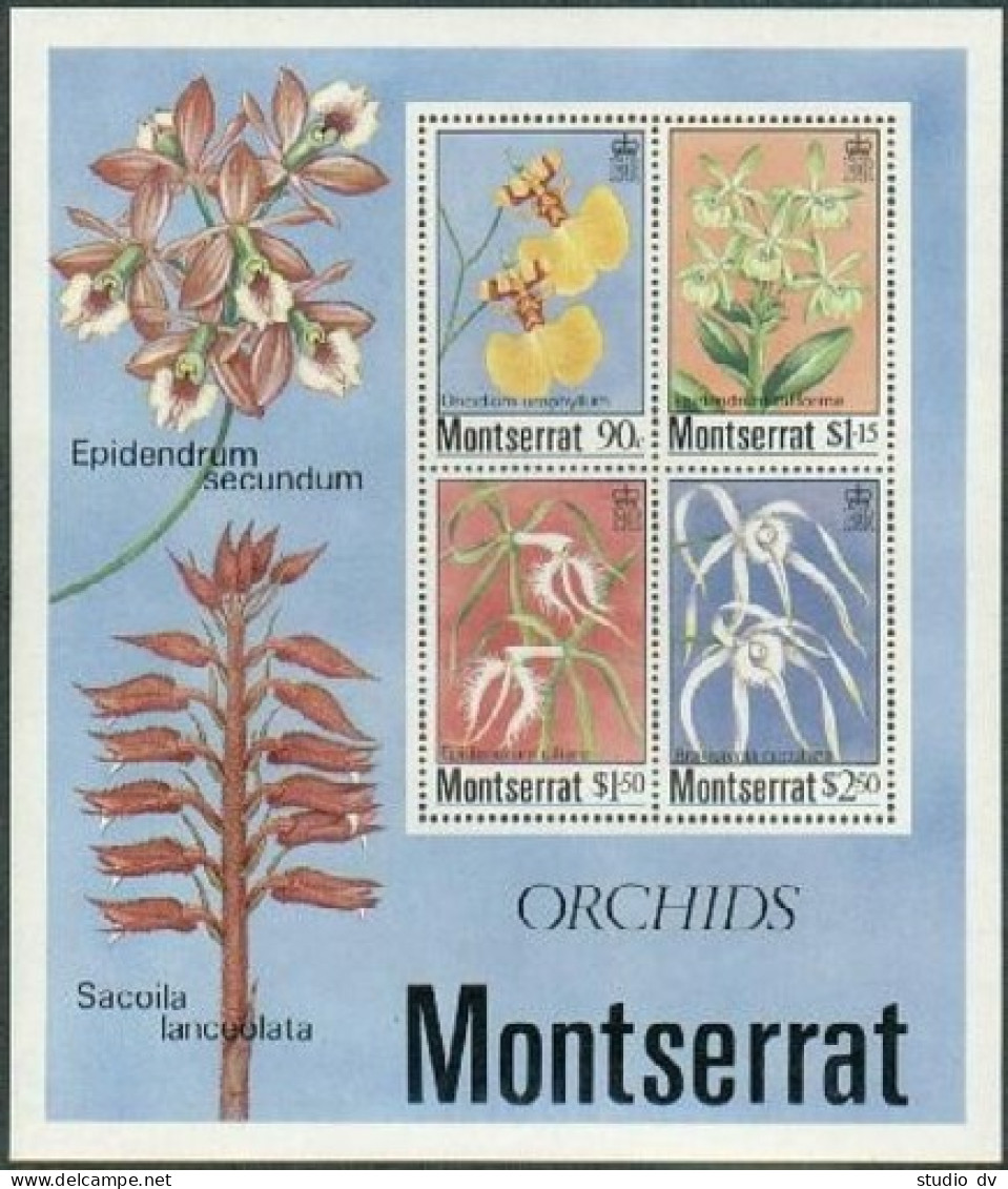Montserrat 557a Sheet,MNH.Michel Bl.29. Indigenous Orchids,1985.Oncidium - Montserrat