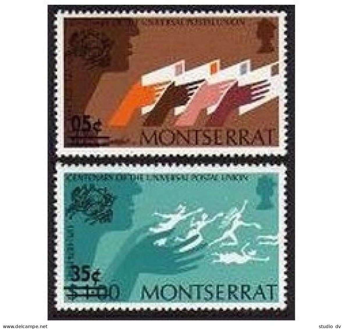 Montserrat 315,318, MNH. Michel 312,315. New Value Surcharged. UPU-100, 1974. - Montserrat