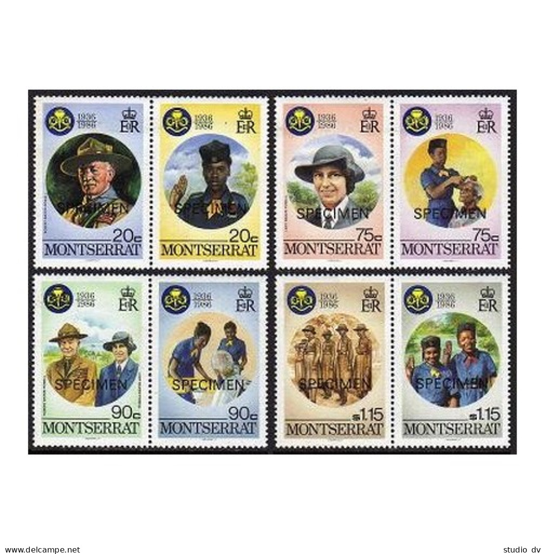 Montserrat 592-595 SPECIMEN,MNH. Girl Guides-50.Lord,Lady Baden Powell. - Montserrat