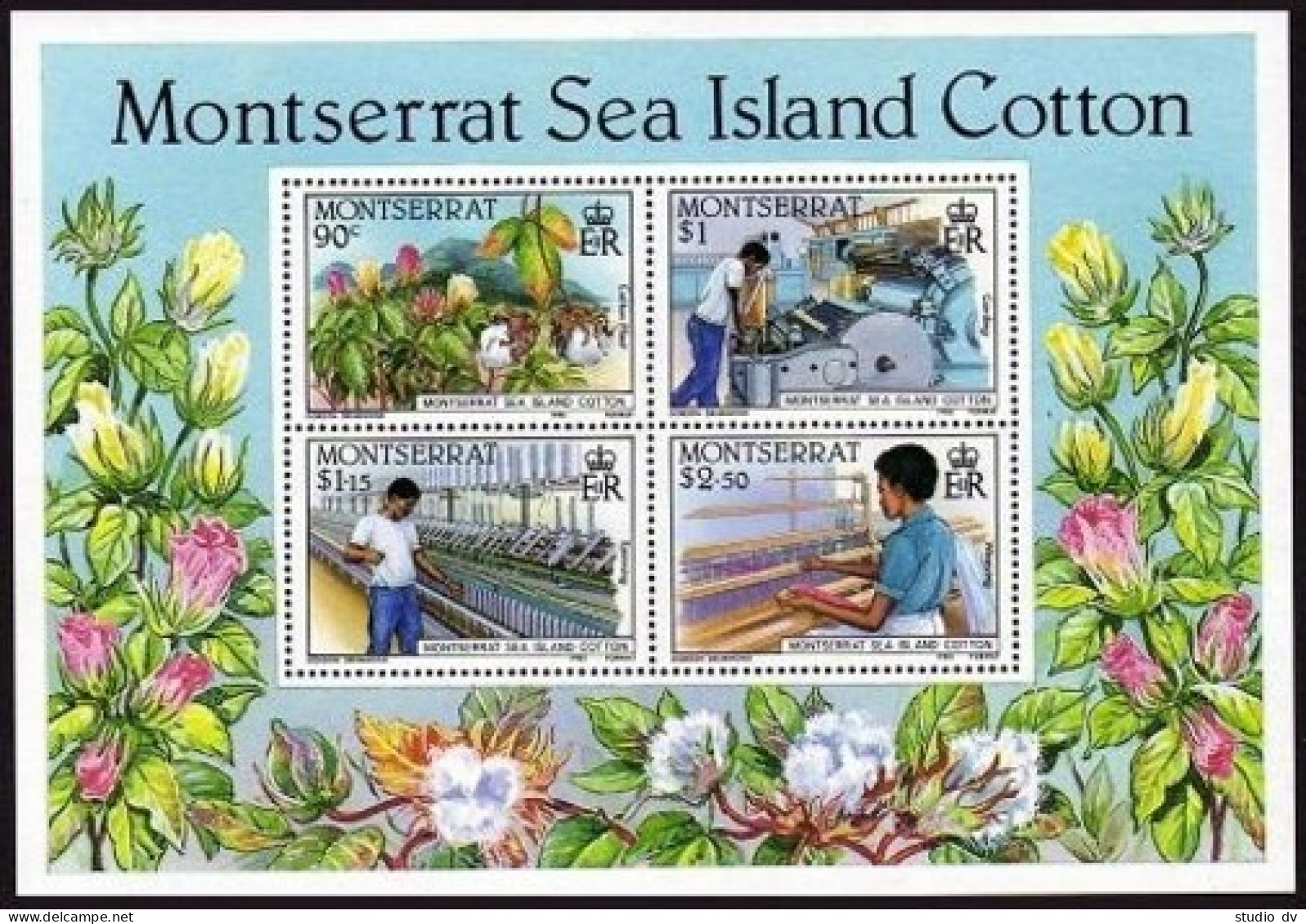 Montserrat 569-572,572a Sheet,MNH.Michel 586-589,Bl.33. Cotton Industry,1985. - Montserrat
