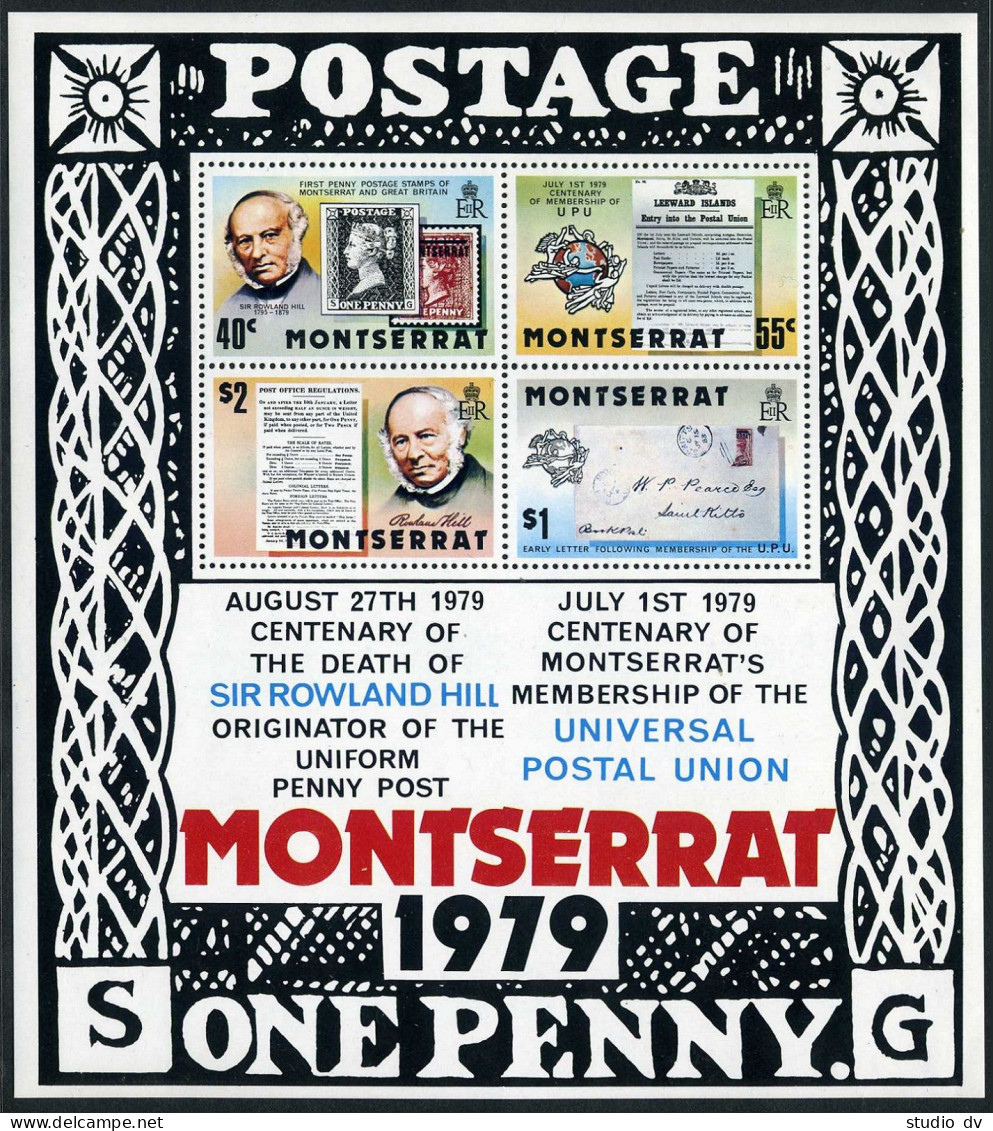 Montserrat 406-409a, MNH. Mi 406-409, Bl.21. Rowland Hill,1979. Penny Black,UPU. - Montserrat